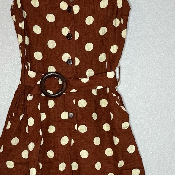 Monteau Rust and Cream Polka Dot Jumpsuit M, Button, Belted, crop - Picture 13 of 14